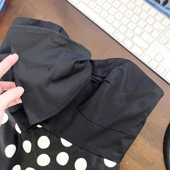 Hutch for Anthropologie Black & White Polka Dot Strapless Dress with Bow Size 4P - Picture 9 of 13